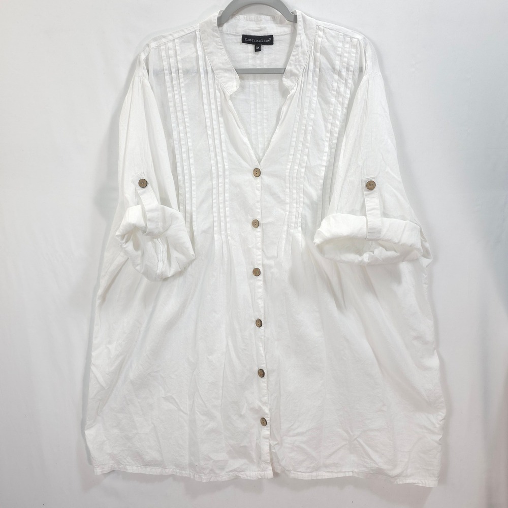 Club Z Collection Tunic Top Pintuck Cotton White Women 3X Coastal Boho Beachy